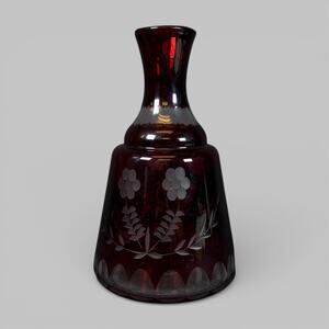 7,5" Burgundy ruby Vintage Czech Ruby Red Cut To Clear Glass Drink Decanter